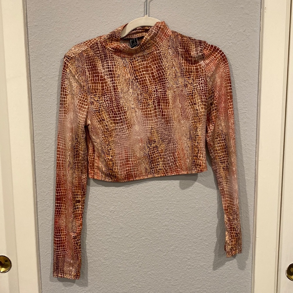 Snakeskin Animal Print Long Sleeve Crop Top Tight